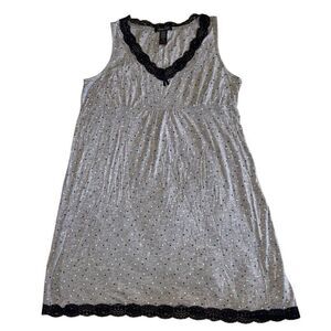 Rene Rofe Sleepwear Women's Grey & Black Lace Trim Pajama Dress Size Large